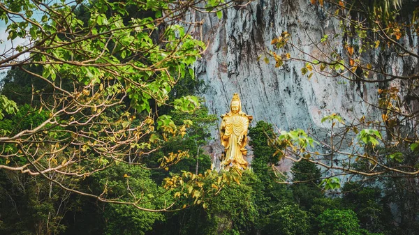 Estatua Oro Guan Yin Montaña Concepto Creencia Dioses — Foto de Stock