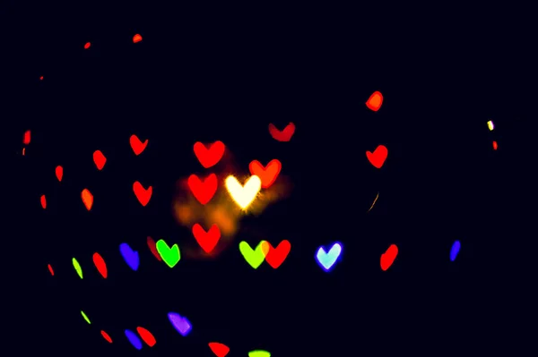 Αφηρημένο Φόντο Πολύχρωμο Bokeh Καρδιά Καρδιά Σχήμα Bokeh Για Την — Φωτογραφία Αρχείου