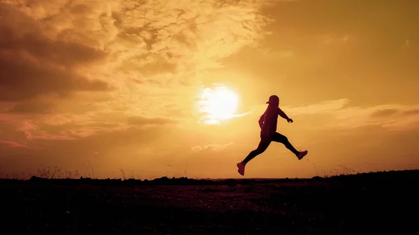 Men Silhouette Jogging Stay Healthy Evening Men Exercise Running Health — Foto de Stock