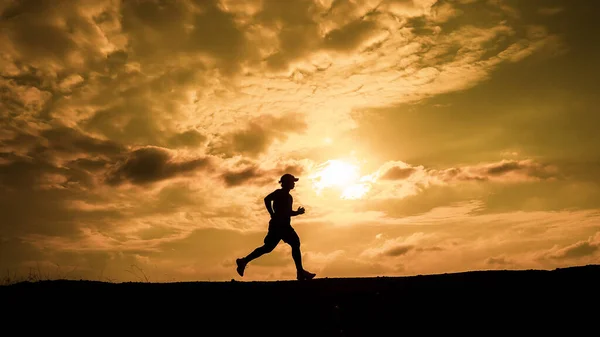 Men Silhouette Jogging Stay Healthy Evening Men Exercise Running Health — Stock Photo, Image