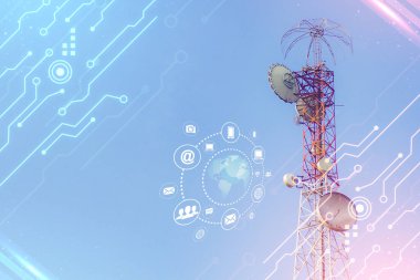 A large communication tower in the background is the sky. Telephone towers. There is space for content.