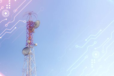 A large communication tower in the background is the sky. Telephone towers. There is space for content.
