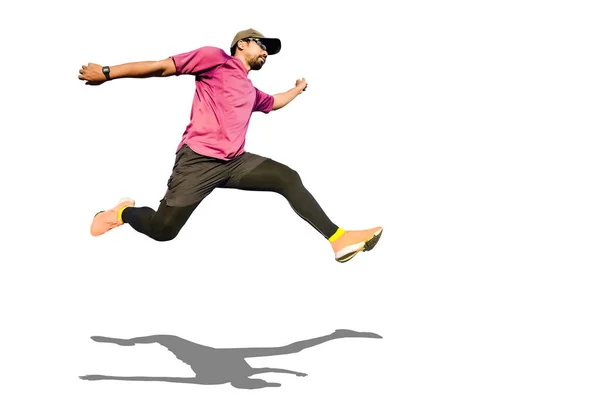 Asiatisch Athletisch Mann Springen Auf Hintergrund Mit Clipping Weg — Stockfoto