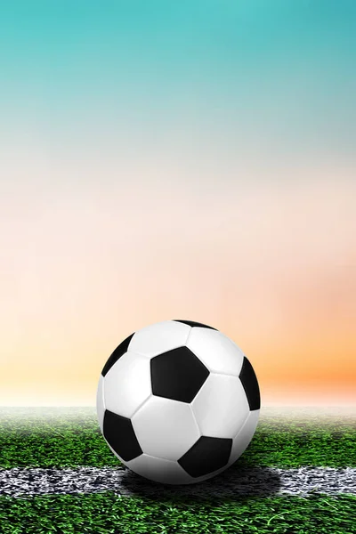 Μπάλα Ποδοσφαίρου Ελαφρύ Γκαζόν Φόντο Για Περιεχόμενο Αντίγραφο Χώρου Ιδέα — Φωτογραφία Αρχείου