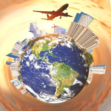 Küresel ısınma ve çevresel değişim kavramı. Küresel ısınmanın etkilerinden sonra şehir. İklim değişiklikleri kavramı.