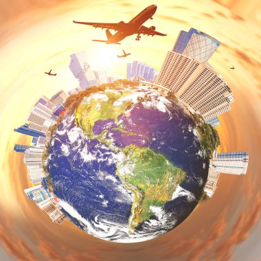 Küresel ısınma ve çevresel değişim kavramı. Küresel ısınmanın etkilerinden sonra şehir. İklim değişiklikleri kavramı.