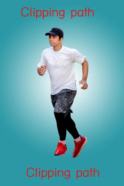 Zdravotní Běžec Mužů Barevném Pozadí Oříznutou Dráhou — Stock fotografie