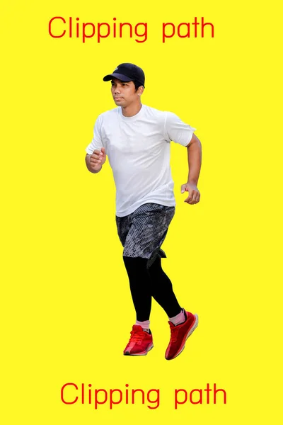 Zdravotní Běžec Mužů Barevném Pozadí Oříznutou Dráhou — Stock fotografie