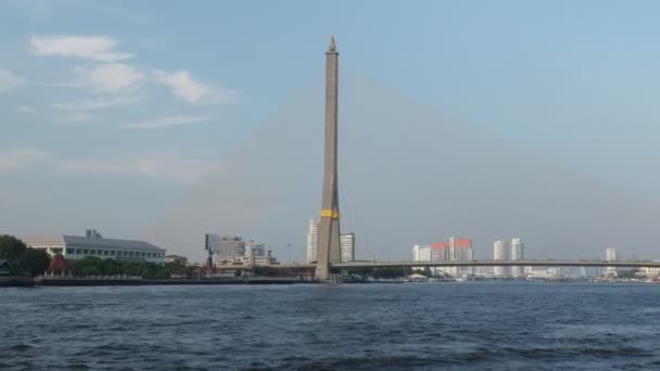 Puente Rama Viii Puente Telefónico Que Cruza Río Chao Phraya — Vídeos de Stock