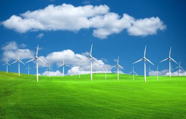 Birçok rüzgar türbinli temiz enerji konsepti.