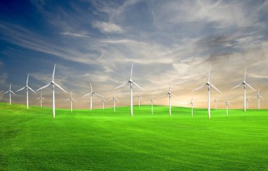 Birçok rüzgar türbinli temiz enerji konsepti.