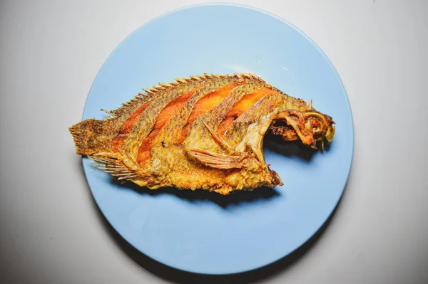 Poisson Croustillant Dans Une Assiette Concept Aliments Frits Malsains — Photo