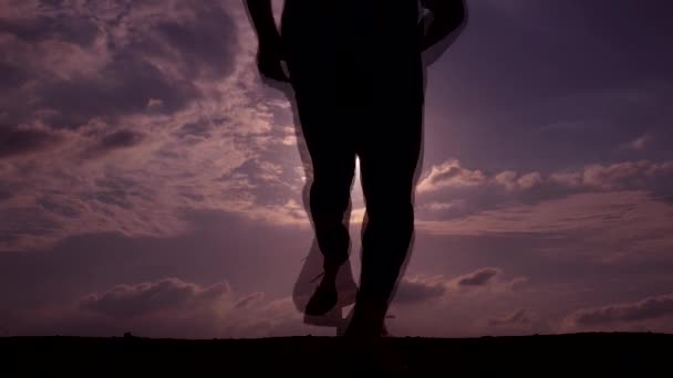 Young Man Exercising Outdoor Running Mountain Background Sun Sets Thailand — Stock Video