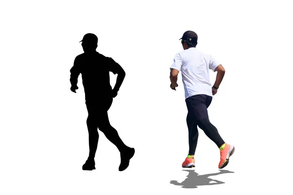 Hombre Corriendo Sobre Fondo Color Con Ruta Recorte —  Fotos de Stock