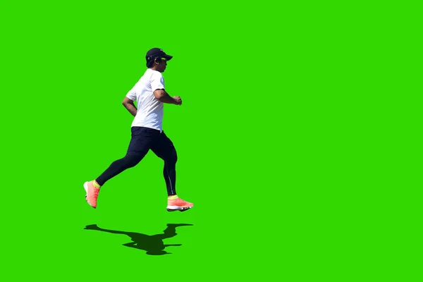 Hombre Corriendo Sobre Fondo Color Con Ruta Recorte — Foto de Stock