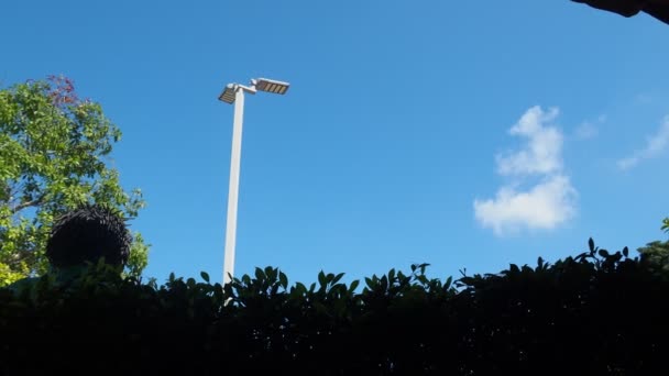 Los Postes Eléctricos Para Iluminación Utilizan Energía Solar Energía Limpia — Vídeos de Stock