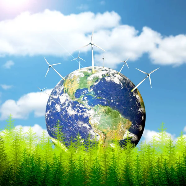 风能世界 涡轮机生产清洁能源 替代能源 — 图库照片