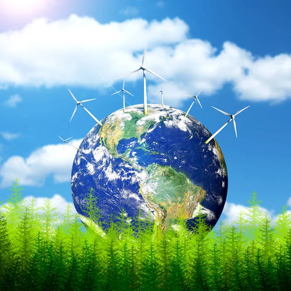 风能世界 涡轮机生产清洁能源 替代能源 — 图库照片