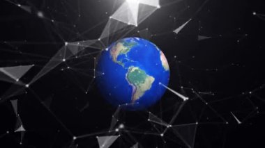 Bir projede eşlik eden video olarak kullanılmak üzere siyah arkaplanda dönen küre. Dünya ve bilgi iletişimi kavramı
