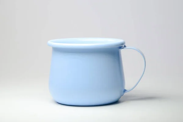 Zinc Mug Bright Light Blue White Background Blank Mockup Idea — Stock Photo, Image