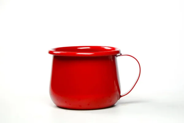 Taza Zinc Rojo Brillante Sobre Fondo Blanco Idea Para Una — Foto de Stock