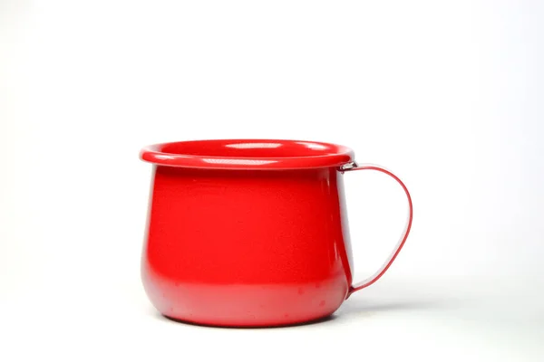 Taza Zinc Rojo Brillante Sobre Fondo Blanco Idea Para Una — Foto de Stock