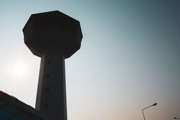 Faro Azul Vista Atardecer Puesta Sol Del Faro Vista Tarde — Foto de Stock