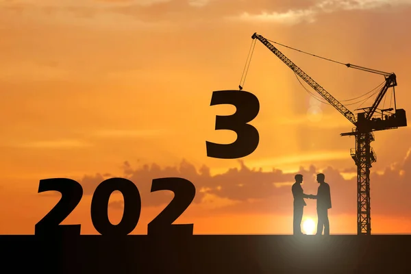 Новым 2023 Годом Бизнесмены Держатся Руки Успех Контакте Работой — стоковое фото
