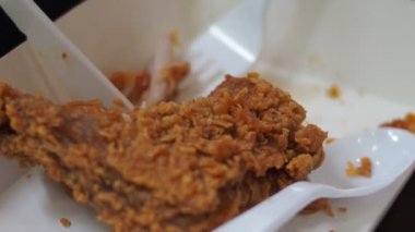 Abur cubur konsepti. Yüksek yağlı kızarmış tavuk. Lezzetli ama sağlığa zararlı.