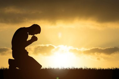 Hıristiyan Dua Eden Ellerin Silüeti Ruhsal ve Dindar İnsanların Tanrı 'ya Dua Ettiği Hristiyanlık Kavramları