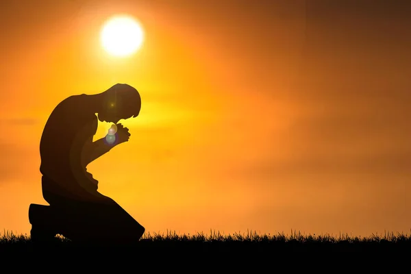 Silueta Las Manos Oración Cristianas Personas Espirituales Religiosas Orando Dios —  Fotos de Stock