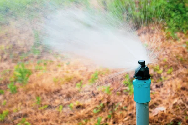 Close-up shot of a spray nozzle in an agricultural field.