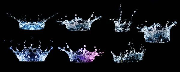 Collection of splashing water on a black background