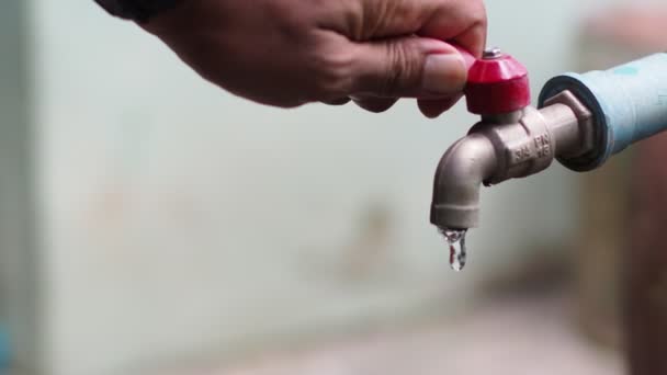 人在日常生活中用水的概念 水龙头里流出的水 — 图库视频影像
