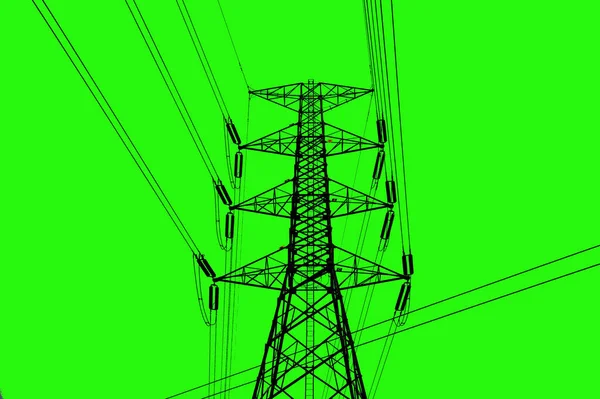 Silhouette of high voltage poles with electric wires. Silhouette of high voltage power line cables. Steel structure of electric poles. electric power transmission concept