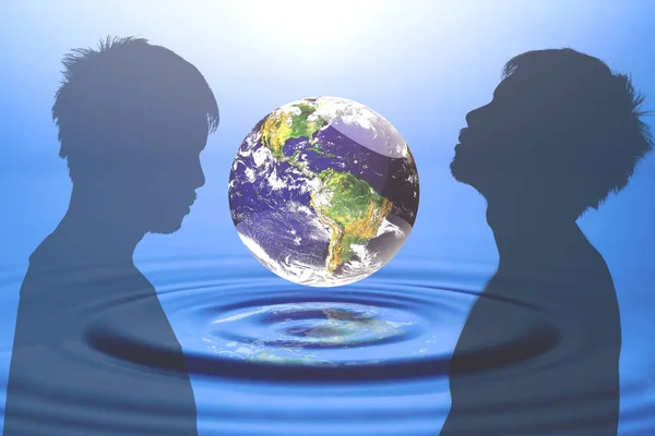 world concept and resources Water, water management. globe floating on water