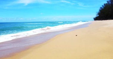 Aerial view of sea and sand beach . Beautiful top view of sand beach. Perfect for holiday summer background, Tropical destination. Phuket beach sea sand