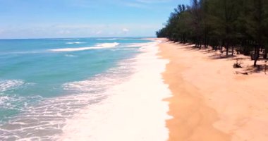 Aerial view of sea and sand beach . Beautiful top view of sand beach. Perfect for holiday summer background, Tropical destination. Phuket beach sea sand