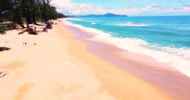 Aerial view of sea and sand beach . Beautiful top view of sand beach. Perfect for holiday summer background, Tropical destination. Phuket beach sea sand