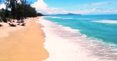 Aerial view of sea and sand beach . Beautiful top view of sand beach. Perfect for holiday summer background, Tropical destination. Phuket beach sea sand