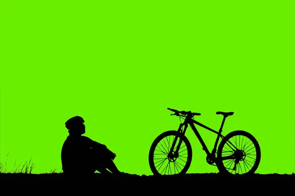 Silhouettes of cyclist and  mountain bike and cyclist. Travel and fitness concept