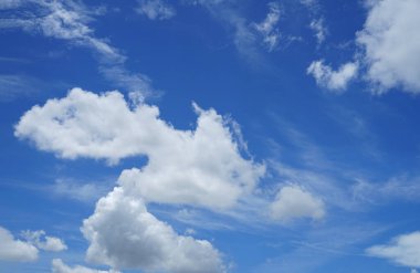 white clouds scattered in the sky,fluffy, puffy white clouds in a bright blue sky                                                              