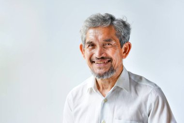 portrait  an attractive asian senior with grey hair and beard                               