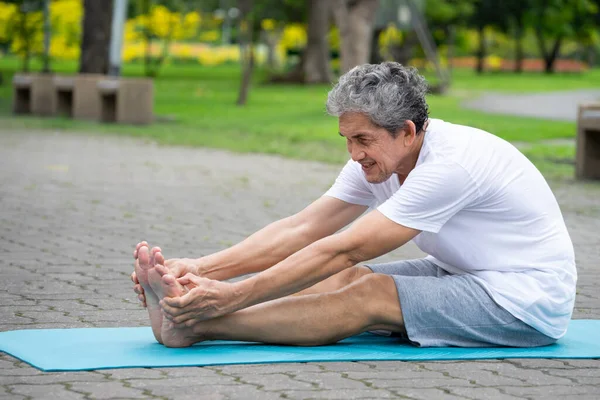 Mutlu son sınıf öğrencisi parkta yoga yapıyor. 