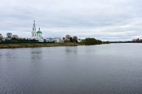 Autumn City Landscape View River Catherine Monastery Shore Tver Russia — Stock Photo, Image