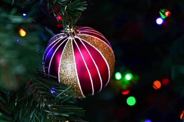 Christmas Ball Toy Lies Shiny Beads Preparing New Year Decorating — Stock Photo, Image