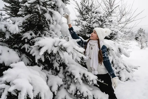 Menina Bonita Roupas Brancas Floresta Inverno Idéias Para Uma Sessão Fotografia De Stock