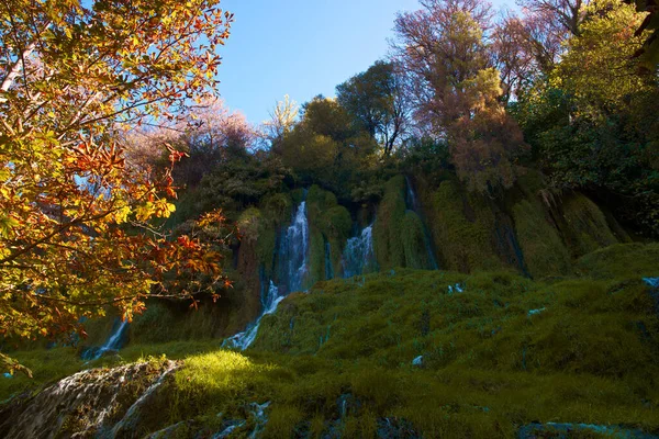 Cachoeira Cascata Água Natureza Verde Outono — Fotografia de Stock