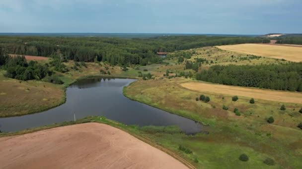Aerial Photography View Several Lakes Located Lowlands Hills Forest Dirt — Stock Video