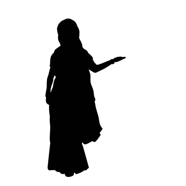 Silhouette Indian girl pointing with hand. — Stock Vector